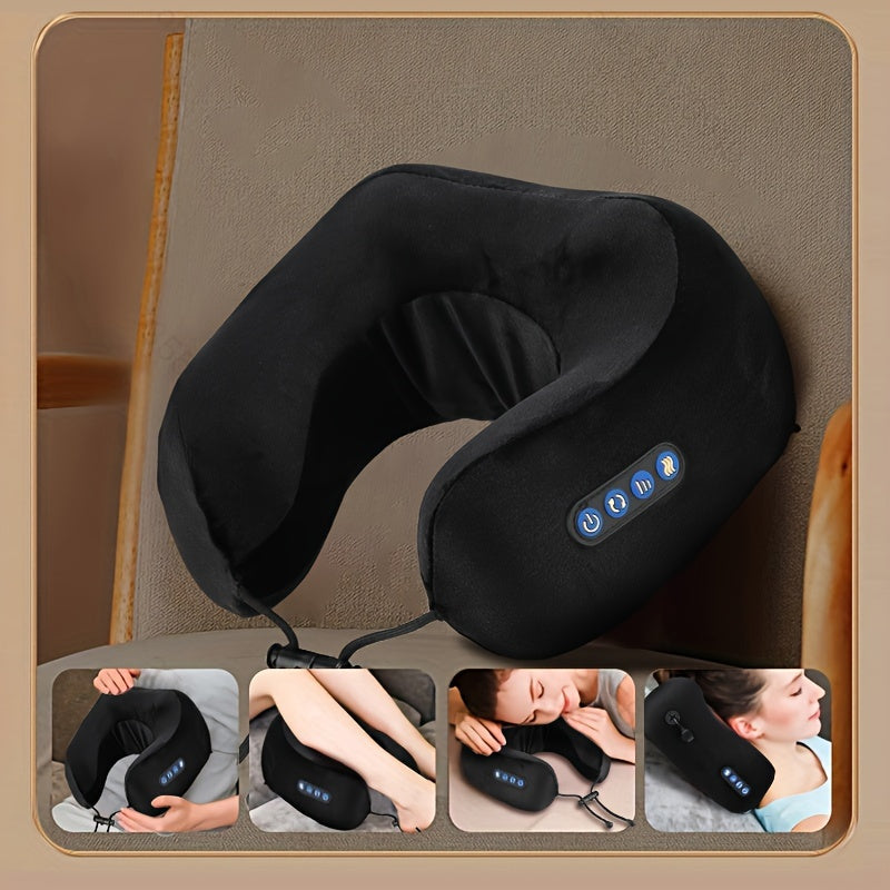 U-Shaped Heated Neck Massager Pillow - USB Rechargeable(Black)-3