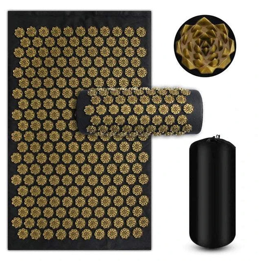3PCS Acupressure Yoga Mat And Pillow Set Massage Cushion Gold-0