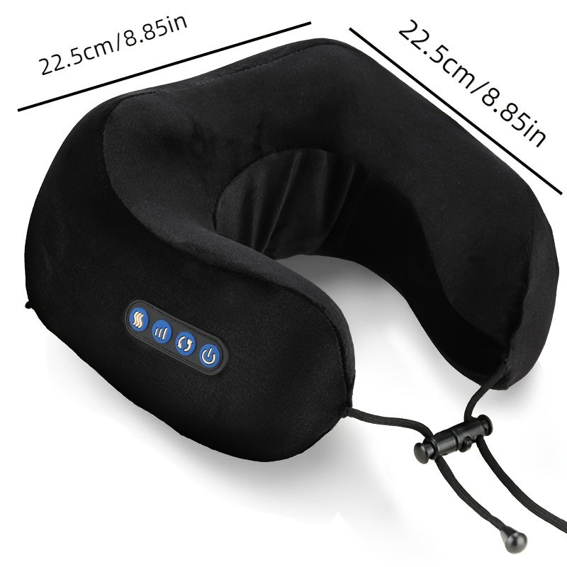 U-Shaped Heated Neck Massager Pillow - USB Rechargeable(Black)-1