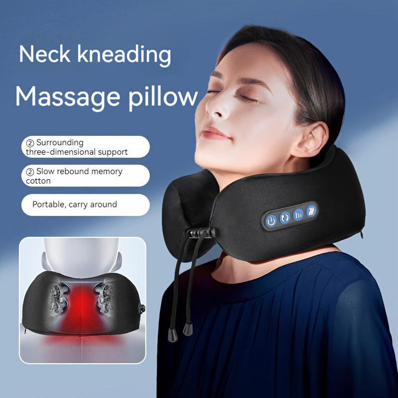 U-Shaped Heated Neck Massager Pillow - USB Rechargeable(Black)-2