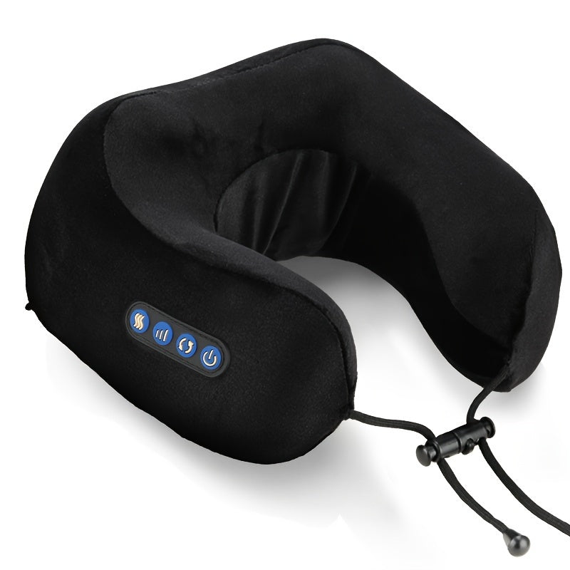 U-Shaped Heated Neck Massager Pillow - USB Rechargeable(Black)-0