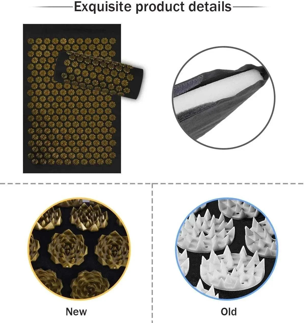 3PCS Acupressure Yoga Mat And Pillow Set Massage Cushion Gold-3