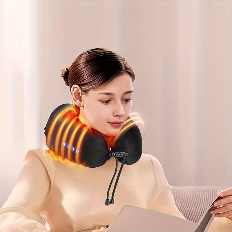 U-Shaped Heated Neck Massager Pillow - USB Rechargeable(Black)-4